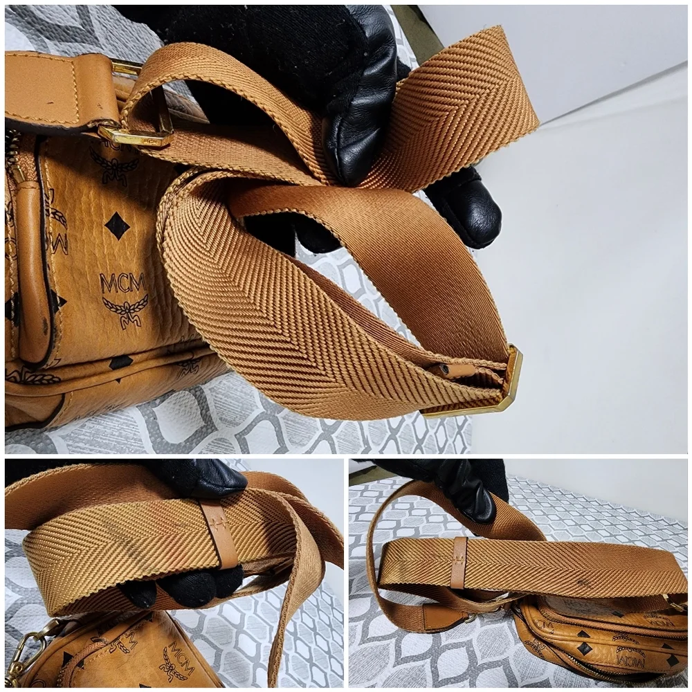 MCM Visetos Mini Leather Aren Crossbody Bag Brown